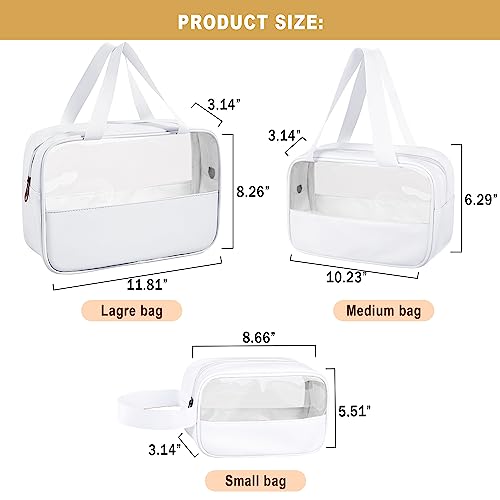 Clear Makeup Bag, 3 Pcs of Cosmetic Bags Set, Transparent PVC Travel Makeup Pouch, Waterproof Cute Toiletry Bag for Women (White) - color: Z-White-3pcs, style: 3pcs