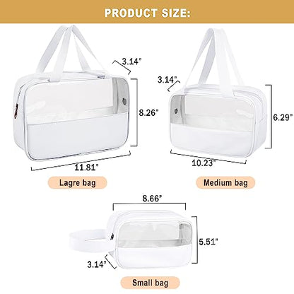 Clear Makeup Bag, 3 Pcs of Cosmetic Bags Set, Transparent PVC Travel Makeup Pouch, Waterproof Cute Toiletry Bag for Women (White) - color: Z-White-3pcs, style: 3pcs