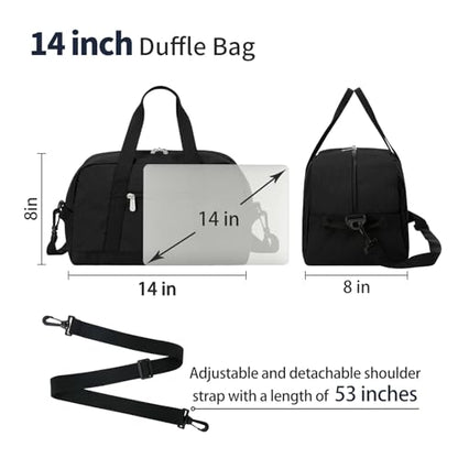 Apenze Small Gym Bag 14 inch lightweight Carry On Mini Duffel Bag for Travel Sport - Black - color: Black