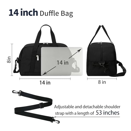 Apenze Small Gym Bag 14 inch lightweight Carry On Mini Duffel Bag for Travel Sport - Black - color: Black
