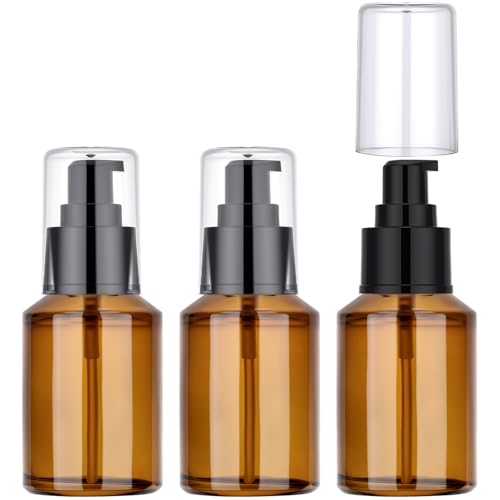 Segbeauty 2oz Refillable Glass Travel Bottles for Toiletries, 3pcs Amber Lotion Pump Bottles Empty, 60ml Mini Travel Lotion Container, Small Liquids Container Bottle Pump Dispener for Creams Oils - color: Amber, style: 3pcs 2oz