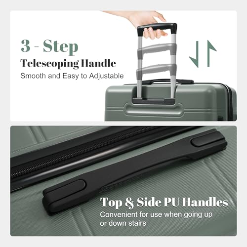 Merax Luggage Set 6 Piece,Lightweight Hardshell Suitcase with Double Spinner Wheels Handle Password Lock,14 IN Cosmetic Case 20/24/28 IN Luggages with Duffel Bag and Toiletry Bag,Army Green - color: Army Green, style: 14+20+24+28+bags
