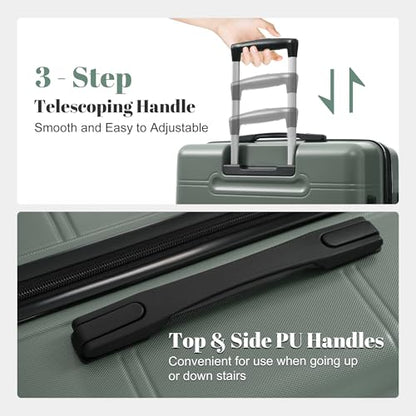 Merax Luggage Set 6 Piece,Lightweight Hardshell Suitcase with Double Spinner Wheels Handle Password Lock,14 IN Cosmetic Case 20/24/28 IN Luggages with Duffel Bag and Toiletry Bag,Army Green - color: Army Green, style: 14+20+24+28+bags