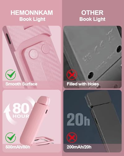 HEMONNKAM Book Reading Light, Rechargeable Clip on Booklight, Eye Caring 3 Color Temperatures & 5 Brightness Levels, Night Use for Bed, Long Lasting, Reading at Night in Bed, Pink - color: Pink
