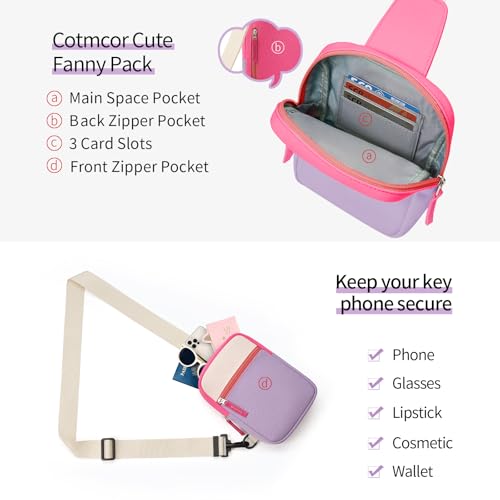 Birthday Gifts for 8 9 10 11 12 Year Old Teens Girls Kids, Fanny Pack Crossbody Bag Sling Belt Bags Purse, Dorm Travel Essentials for Girls Fashion, Preppy Tween Teen Girl Gift Trendy Stuff - color: Light Pink & Purple