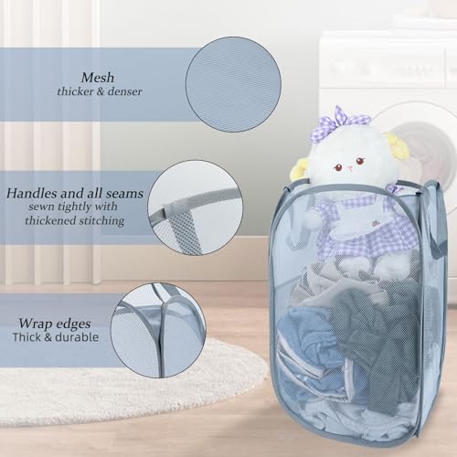 Upgraded 100L Extra Large Collapsible Laundry Baskets, 2 Pack XL Mesh Pop Up Laundry Hamper with Handles, Portable Travel Laundry Basket, Foldable Hamper. Grey. 2V - color: Grey, size: 2-Pack Vertical