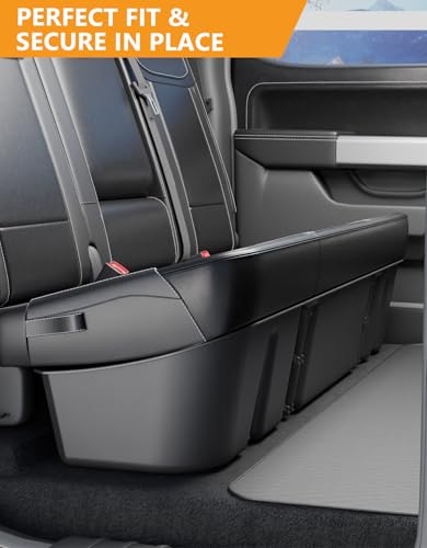 KINGGERI Under Seat Storage Boxes Compatible with 2015-2026 Ford F-150 F150 SuperCrew Cab, 2017-2026 Ford F-250 F-350 F-450 F-550 Super Duty, Upgraded Rear Under Back Seat Cargo Tool Box Organizer - size: 15-26 Ford F150 & 17-26 F250 F350 F450 F550