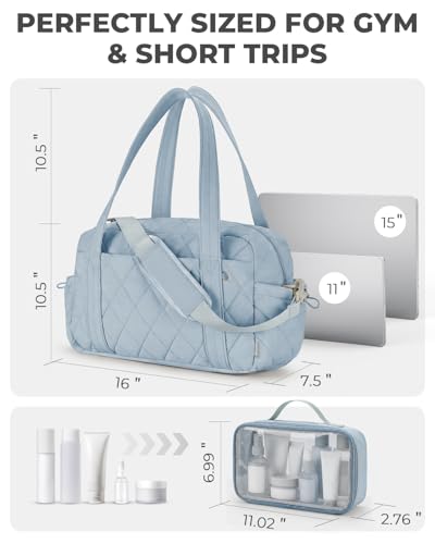Percover Weekender Bag for Women, Ultra Lightweight Travel Duffle, Carry On Personal Item Overnight Bag with Toiletry Pouch & Compartments, Quilted Gym & Travel Bag, Slate Blue - color: Slate Blue