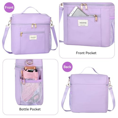 Voova Lunch Bag for Women, Insulated Lunch Box with Shoulder Strap, Adult Reusable Lightweight Nylon Waterproof Lunchbox Lunch bags for Work, Purple - color: Purple