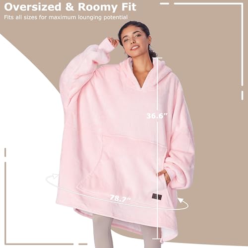 Catalonia Oversized Blanket Hoodie Sweatshirt, Wearable Sherpa Blanket Pullover, Gift for Her - color: Pink