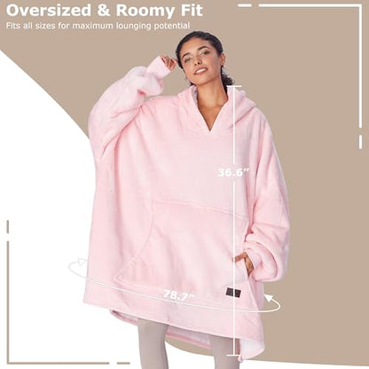 Catalonia Oversized Blanket Hoodie Sweatshirt, Wearable Sherpa Blanket Pullover, Gift for Her - color: Pink