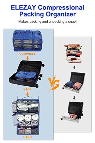 ELEZAY Hanging Packing Cubes Portable Closet 3-Shelf Travel Collapsible Compression Garment Organizer for Carry-on Luggage Suitcase Space Saver Bag XX-Large_16*12 * 24 in, Blue - color: Blue, size: XX-Large_16*12*24 IN