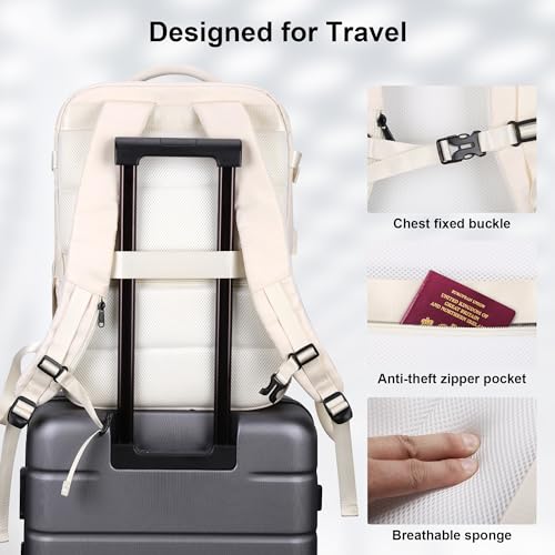 HOMIEE 50L Travel Backpack Large Suitcase Water Resistant Luggage Daypack Carry on Backpack for Men Women Fits 17.3 Inch Laptop, Beige - color: Beige, size: 3X-Large