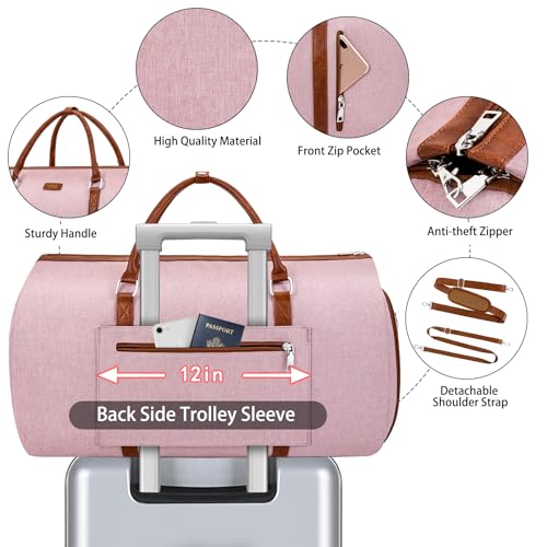 Convertible 2-in-1 Garment Bags for Travel, Carry On Garment Duffle Bag With Shoe Compartment Large Weekender Bag for Women Men Hanging Suitcase Suit Travel Duffel Overnight Bags 4pcs Set - color: Pink