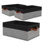 3 Pack Large Capacity Storage Bins Closet Organizer for Shelves, Fabric Closet Storage Baskets Boxes with Leather Handles for Organizing Clothes, Sheets, Jeans, Toys, Books (Black and Grey) - style: 3 Pack Black & Grey