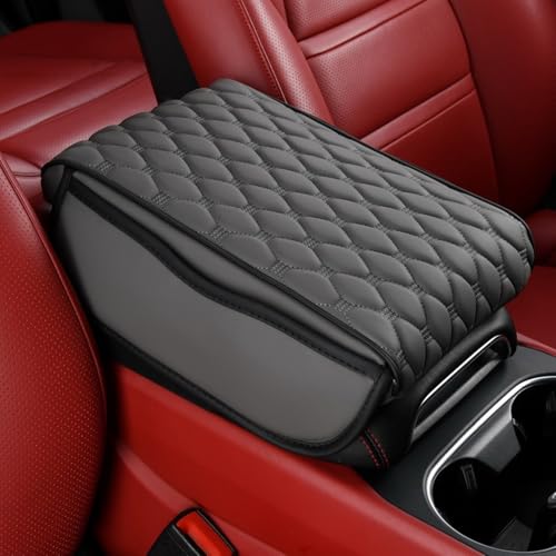 Car Armrest Cushion Pad Auto Center Console Cover with Storage Bag Memory Foam Arm Rest Console Pad Leather Universal Fit for Most Vehicles (Thick Pad, Grey) - color: Grey