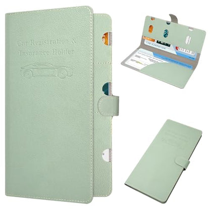 RSAquar Car Registration and Insurance Holder, Vehicle Glove Box Organizer Cool Car Accessories, Car Document Holder for Cards, Driver License & Essential Document, JD-Green - color: JD-Green
