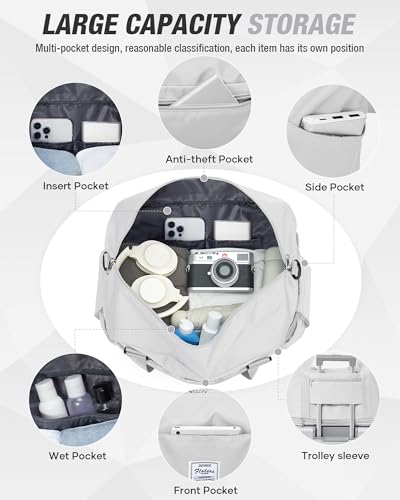 Expandable Travel Duffle Bag for Women Men, Large Gym Bag Travel Tote Bags, Waterproof Carry On Personal Item Bag Airline Approved, Overnight Workout Weekender Bag with Luggage Sleeve, Light Grey - color: C- Light Grey