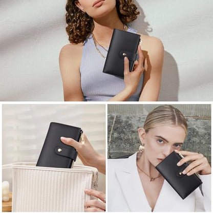 yiijay Wallet Women RFID Blocking Leather Trifold Clutch Wallet Credit Card Holder Ladies Travel Wallet Purse with Pen Holder - color: 1Black
