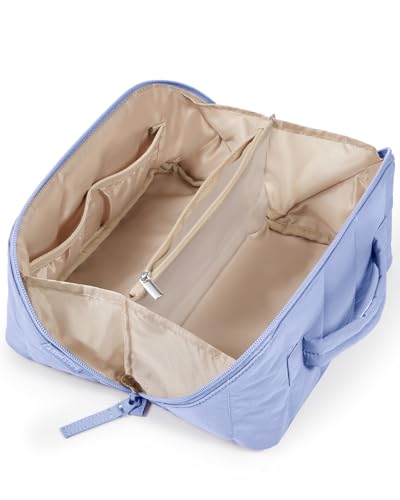 BAGSMART Travel Makeup Bag for Women, Portable Water-resistant Cosmetic Case, Puffy Padded Make Up Organizer Pouch, Open Flat Toiletry Bag for Toiletries, Brushes, Purple - color: 13-Lavender Purple