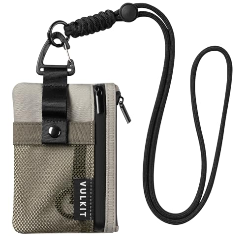 VULKIT Small Minimalist Wallet for Women and Men RFID Blocking, Zipper Coin Pouch with ID Window and Keychain, Water Resistant Travel Lanyard Wallet Olive Green - color: Olive Green