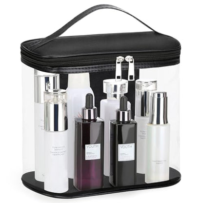 Heavy Duty Leak Proof Clear Travel Bags for Toiletries, Transparent Makeup Cosmetic Bag with Zipper and Handle (Large, Black) - color: Black