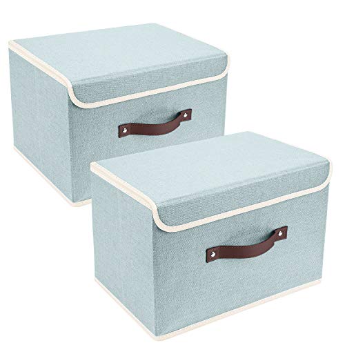 TYEERS Collapsible Storage Boxes, Washable Fabric Storage Bins with Lids, 14.9x9.8x9.8 inches, 2 Pack, Aqua Spring - color: Aqua Spring, size: 2-pcs 14.9x9.8x9.8 in