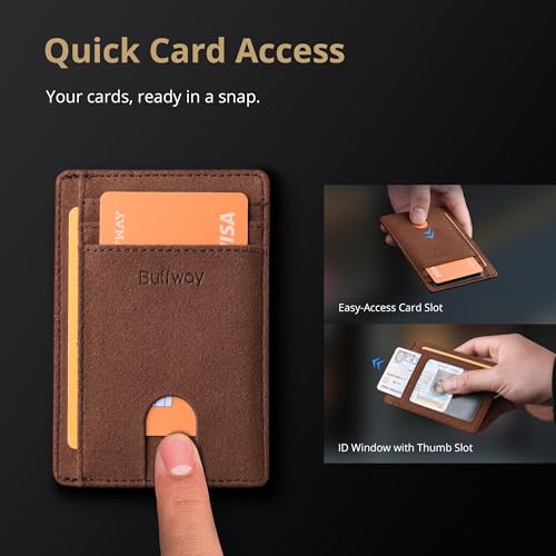 Buffway Slim Minimalist Front Pocket RFID Blocking Leather Wallets for Men and Women - At Sahara Coffee - color: At Sahara Coffee