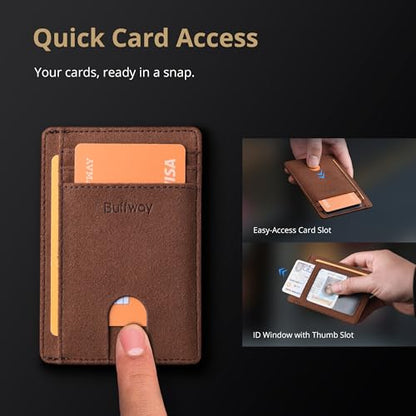 Buffway Slim Minimalist Front Pocket RFID Blocking Leather Wallets for Men and Women - At Sahara Coffee - color: At Sahara Coffee