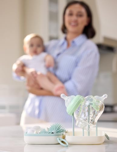 Momcozy Bottle Brush Set - Baby Bottle Cleaner Kit with Silicone Brush, Nipple Brush, Straw Brush, Soap Dispenser, Drying Rack - 7 in 1 Bottle Cleaning Tool for Home and Travel, Green - color: Green, size: Classic Style