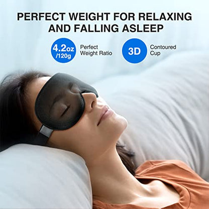 YFONG Weighted Sleep Mask, Women Men 3D Blocking Lights Sleeping Mask (4.2oz/120g), Pressure Relief Night Sleep Eye Mask with Adjustable Strap, Eye Cover Blindfold for Travel Nap Yoga, Black - color: Black