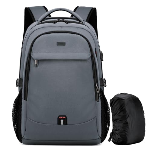 DUSLANG 17 Inch Laptop Backpack for Travel with Backpack Rain Cover College Backpack for Men Laptop Bag with USB Charging Port,Dark grey - color: Dark Grey With Rain Cover, size: 17 Inch