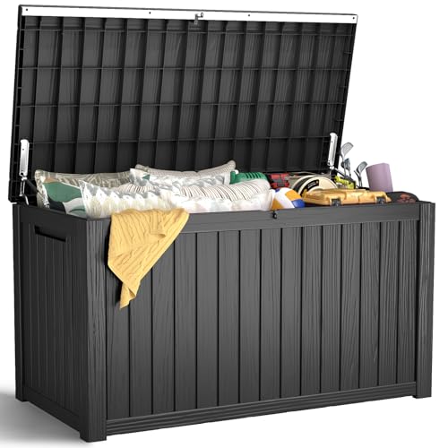 LubanNese 200 Gallon Outdoor Deck Box, Lockable Waterproof Storage Container, Resin Weatherproof Box for Patio Garden Pool Toys Tools Cushions, Black - color: Black, size: 200 Gallon