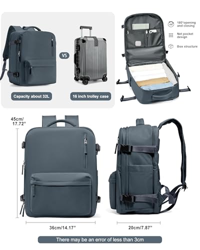 VGCUB Travel Backpack for Women Men for Spirit Airlines Personal Item Bag 18x14x8 Inches Laptop College Waterproof Carry on Flight Approved Work Backpack Mochila de Viaje, Large Grey Blue - color: Pure Grey Blue, style: X-large