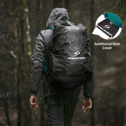 Maelstrom Hiking Backpack, 40L Waterproof Camping Daypack for Men and Women, Lightweight Travel Pack with Rain Cover (Green) - color: Green