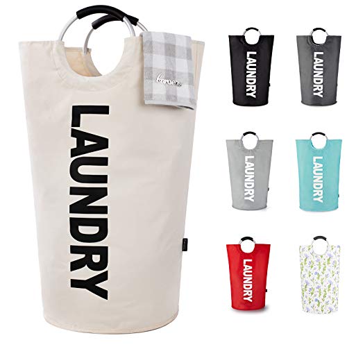 Caroeas 125L Laundry Basket,Large Laundry Hamper, Laundry Bag with Padded Handles, Clothes Hamper Stands Up Well, Collapsible Free Standing Easy Storage Washing Bin (Beige,125L) - color: Beige, size: 125L