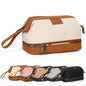 Double-Layer Toiletry Bag, Water-Resistant Hybrid Leather Cosmetic Organizer with Wet/Dry Compartments, 26x15x16cm (Ivory, Double layer) - color: Ivory