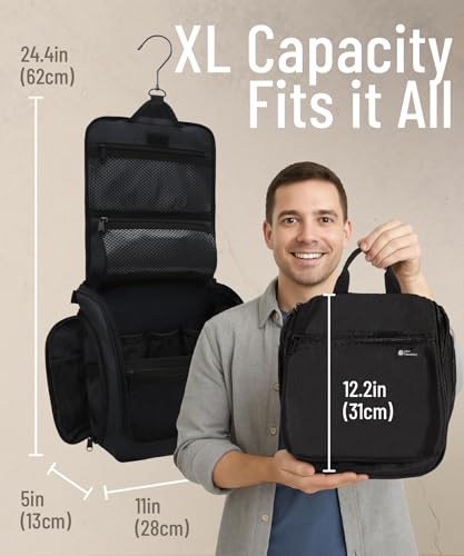 D&D Wanderlust D&D Hanging Travel Toiletry Bag for Men and Women – Cosmetics, Makeup and Toiletries Organizer Kit with 10 Compartments - color: Black Large