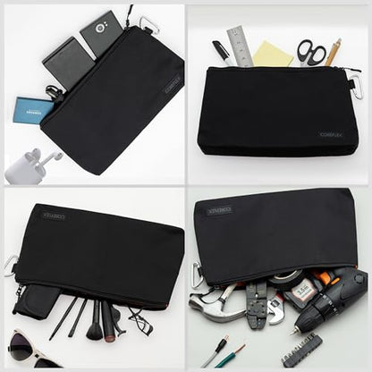 COREFLEX Premium Tool Pouch Zipper Bag, Small Tool Bag, Multipurpose Storage pouch, Heavy duty Flat Bottom Tool bag with YKK Zipper (6 pack Large 12inch Black) - size: 6 pack Large 12inch Black