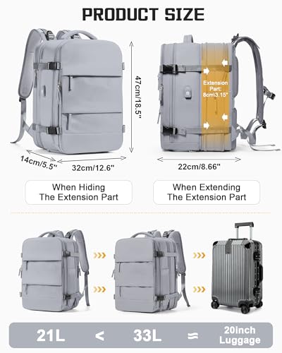 wepadre Vacuum Backpack Travel with Pump Travel Backpack with Vacuum System Expandable Vacpack Compression Backpacks for Travel Easy Vac Pack Carry on Luggage Grey - color: Grey
