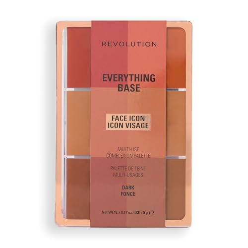 Revolution Everything Base Face Icon Complexion Palette, Multi-Use Cream Contour, Concealer, Corrector, Highlighter & Blush Kit, Vegan & Cruelty-Free, Dark - color: Dark