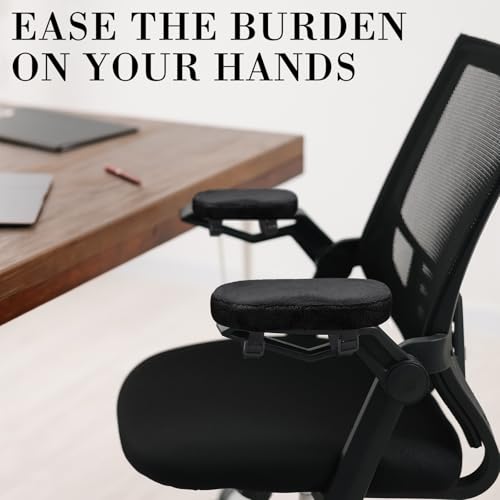 Threlaco 2 Pcs Office Chair Armrest Pads Soft Foam Office Chair Arm Covers Fluffy Flannel Gaming Armchair Armrest Cushion for Elbows and Forearms Support Pressure Relief(Black) - color: Black