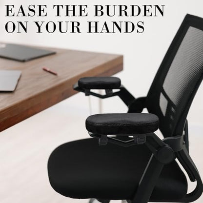 Threlaco 2 Pcs Office Chair Armrest Pads Soft Foam Office Chair Arm Covers Fluffy Flannel Gaming Armchair Armrest Cushion for Elbows and Forearms Support Pressure Relief(Black) - color: Black