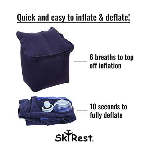 SkyRest® Inflatable Head Neck Rest Travel Pillow - Portable Patented Design Napping Pillows for Airplanes Buses Cars Office Trains Outdoor Camping - Gift for Men Women