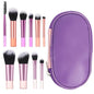 10 Pcs Mini Travel Makeup Brushes Set with Pouch, Short Handle Makeup Brushes for Women Girls Portable Full Complete Function Cosmetic Kit Brush Blush Powder Eye Shadow - color: Purple