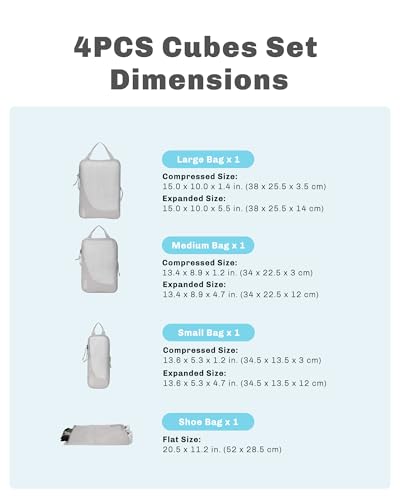 Hynes Eagle 6 Set/ 4 Set/ 2 Set Compression Packing Cubes Travel Essentials Lightweight Nylon Luggage Suitcase Organizer Bag Light Grey 4PCS - color: Light Grey-4 PCS