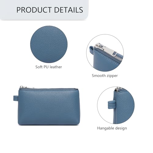 30 Color PU Faux Leather Travel Toiletry Bag for Women, Mini Cosmetic Pouch Organizer with 2 Dividers, Easy Clean Makeup Bag for Purse, Gift Idea (PU Faux Leather/Brussels Sprouts) - color: PU/Brussels Sprouts