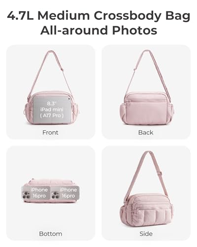 BAGSMART Anti Theft Crossbody Bags for Women Travel Purse, Medium Quilted Puffy cross body bag, Handbags Shoulder Purses, Baby Pink-medium - color: Baby Pink-1, size: 4.7L