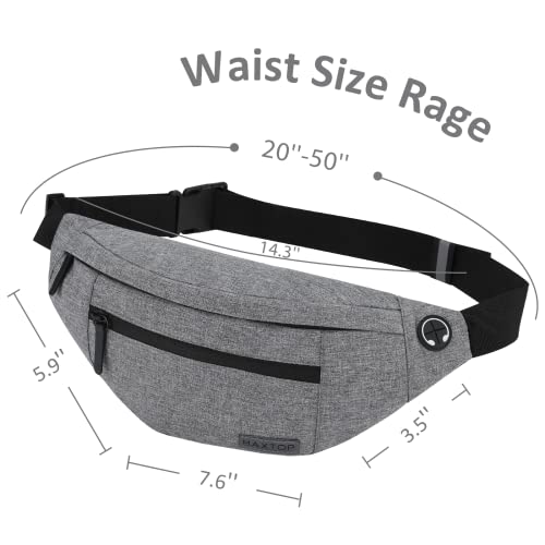 MAXTOP Large Crossbody Fanny Pack with 4-Zipper Pockets,Gifts for Enjoy Sports Festival Workout Traveling Running Casual Hands-Free Wallets Waist Pack Phone Bag Carrying All Phones - color: Neutral Gray, style: Large Fanny Pack(4 Zipper Pockets)