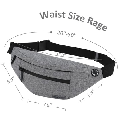 MAXTOP Large Crossbody Fanny Pack with 4-Zipper Pockets,Gifts for Enjoy Sports Festival Workout Traveling Running Casual Hands-Free Wallets Waist Pack Phone Bag Carrying All Phones - color: Neutral Gray, style: Large Fanny Pack(4 Zipper Pockets)
